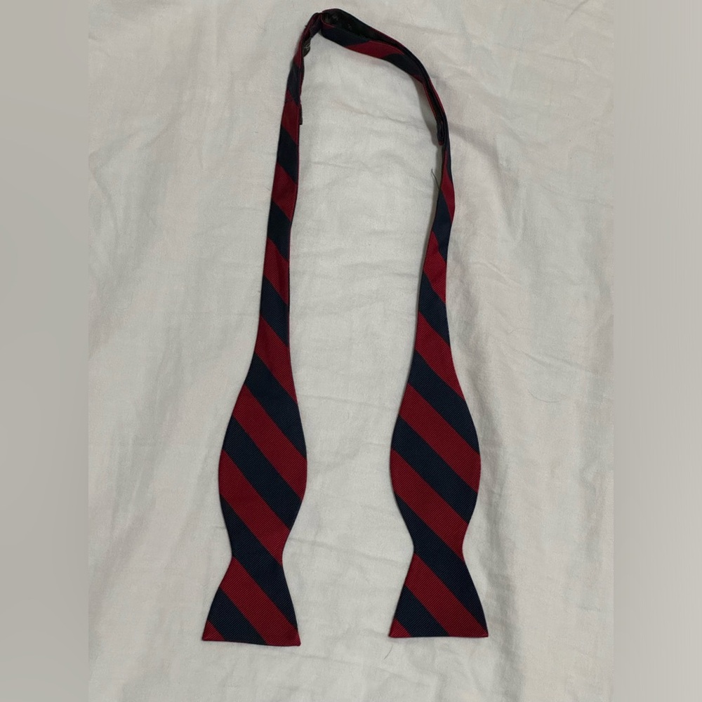 Jos A Bank Red & Navy Blue Stripe Silk Bow tie